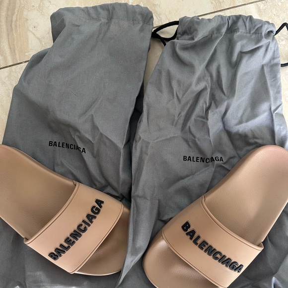 Balenciaga pool slide rubber logo smooth rubber logo beige/black size 36 - Picture 4 of 5